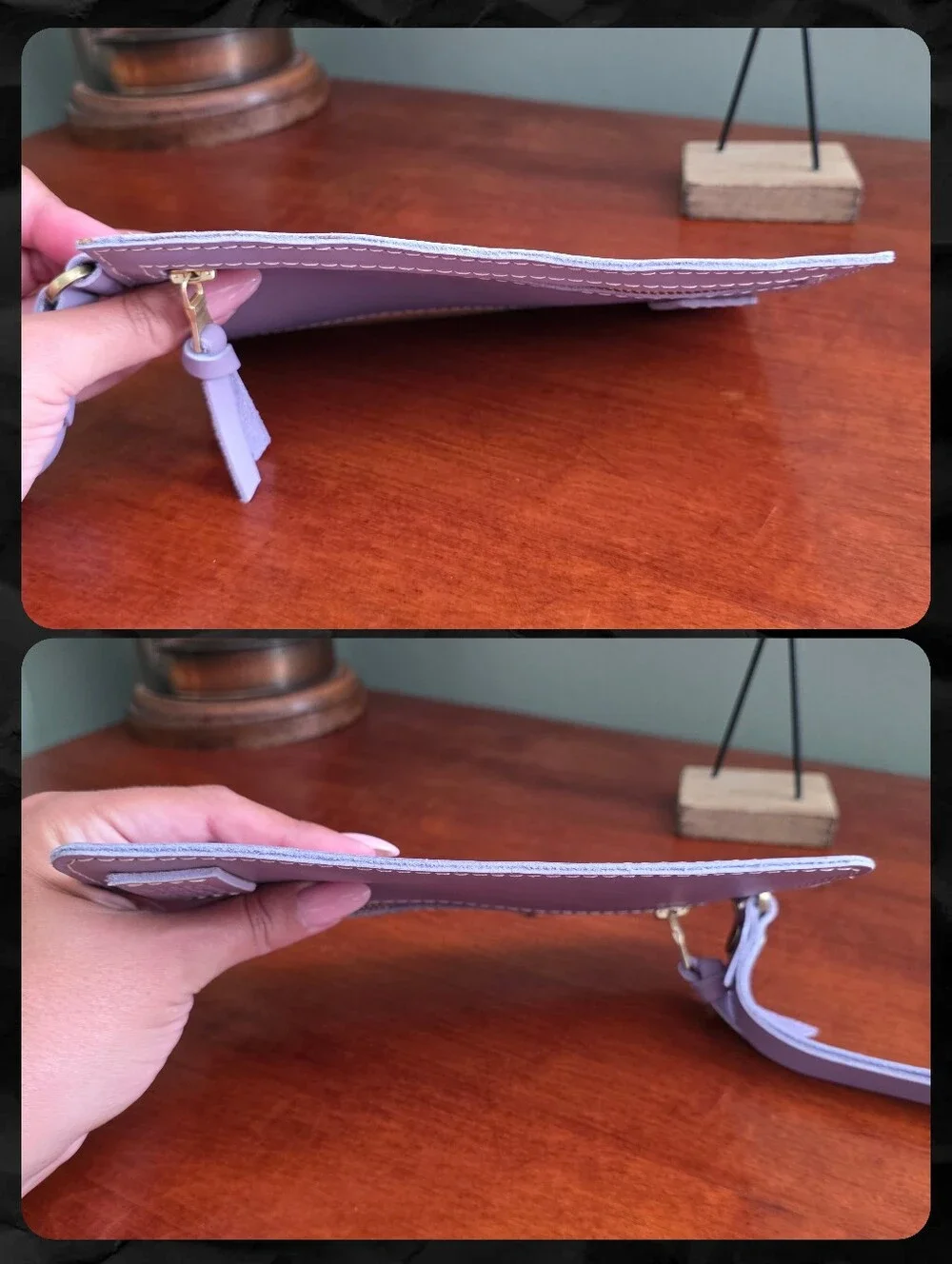 Portland Leather Goods Adriana Pouch Lavender Purple Leather Wristlet Clutch